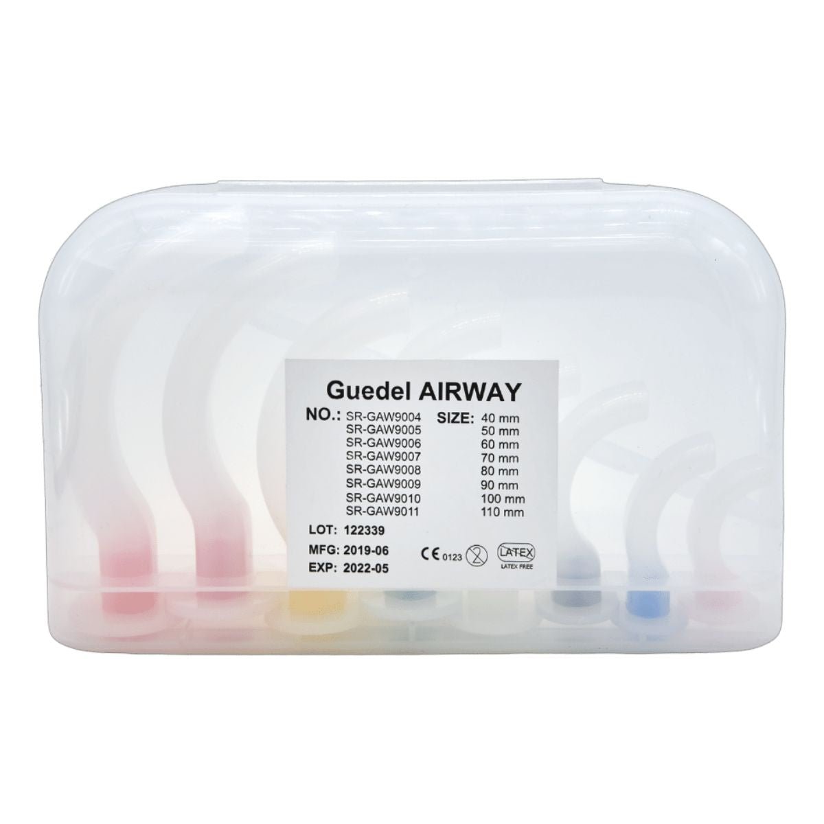 Set cánulas Mayo Guedel en estuche cerrado — 8 medidas 40 a 110 mm libre de látex