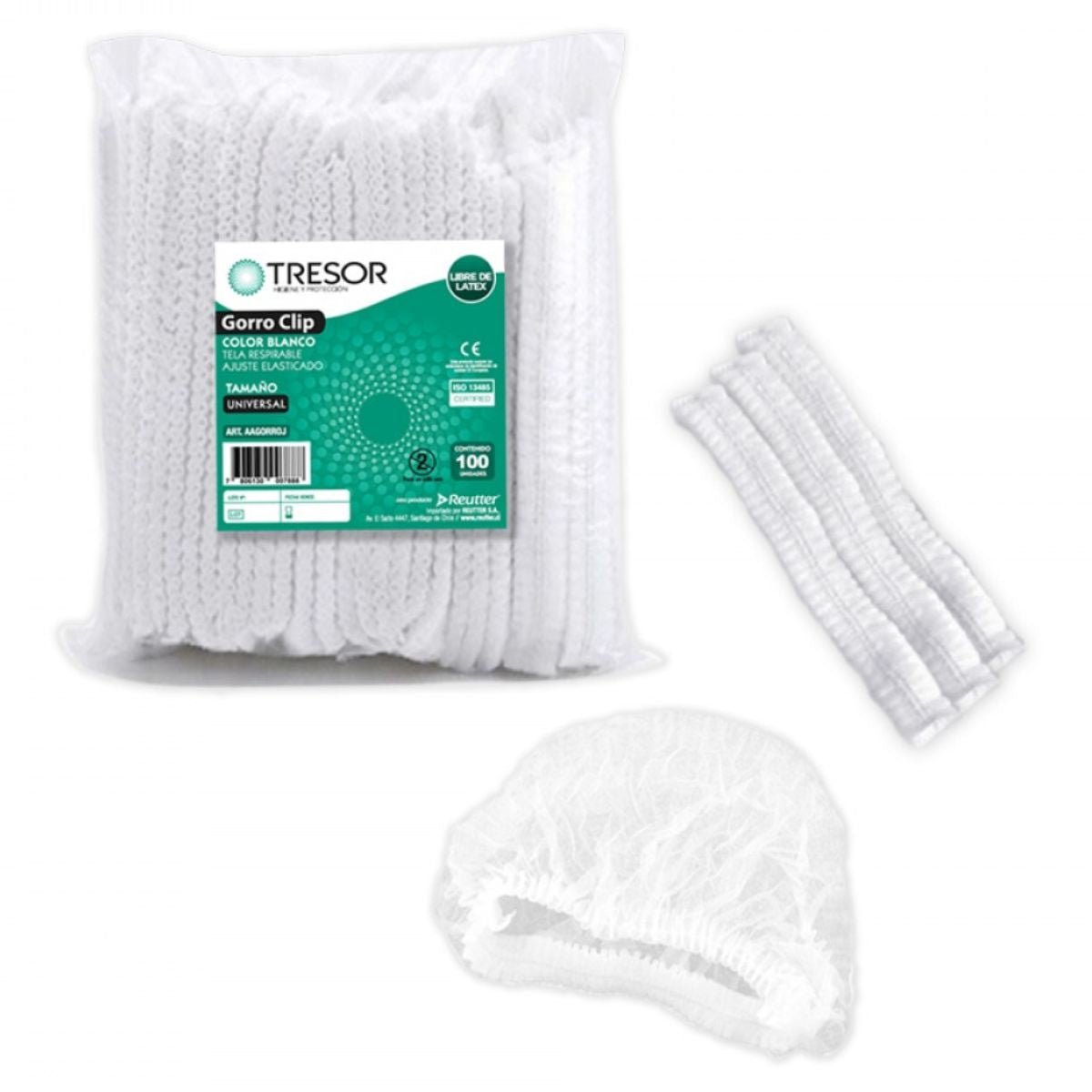 Cofia desechable tipo clip blanco Paq/100 unid - tubotiquin.cl