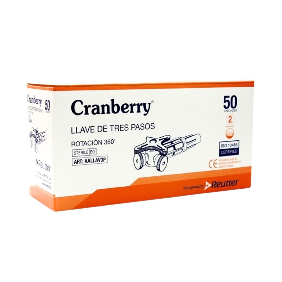 Llave 3 Pasos Cranberry Giro 360° Luer Lock Control Flujo IV Enfermería UCI Anestesia Estéril Policarbonato Caja 50 Unidades - tubotiquin.cl