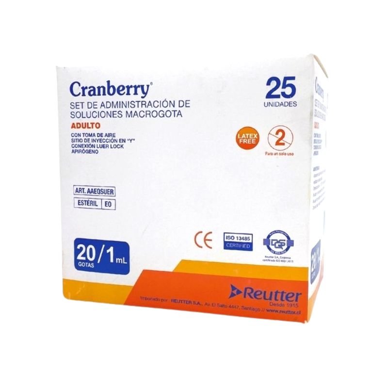 Bajada de Suero Macrogoteo caja de 25 unidades Cranberry - tubotiquin.cl