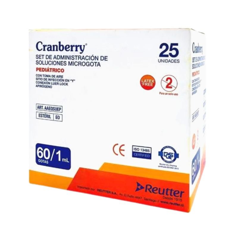 Bajada de Suero Microgoteo caja 25 unidades cranberry - tubotiquin.cl