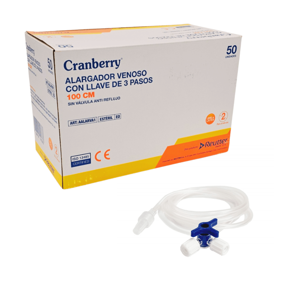 Alargador venoso con llave de 3 pasos 100 cm cj/50 unid - tubotiquin.cl