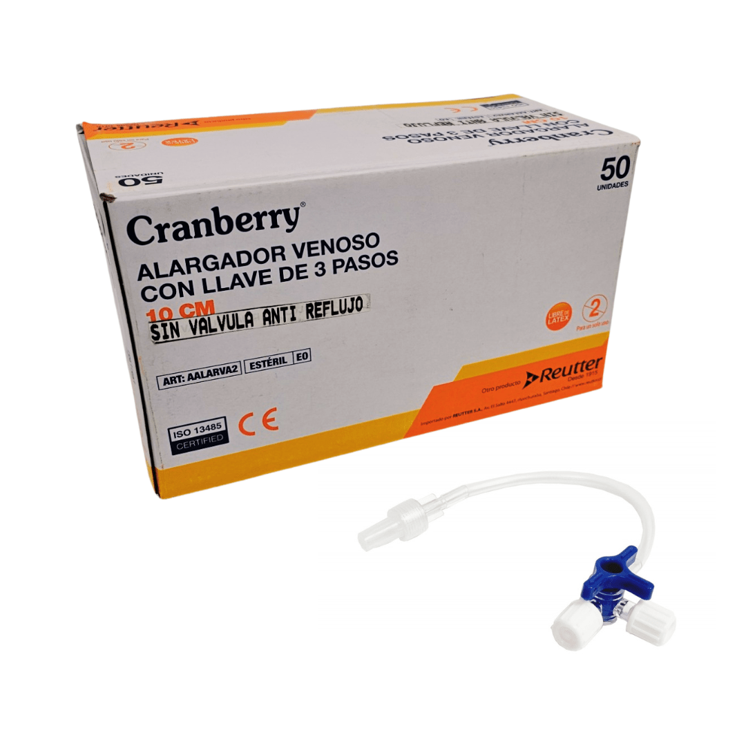 Alargador venoso con llave de 3 pasos 10cm cj/50 - tubotiquin.cl