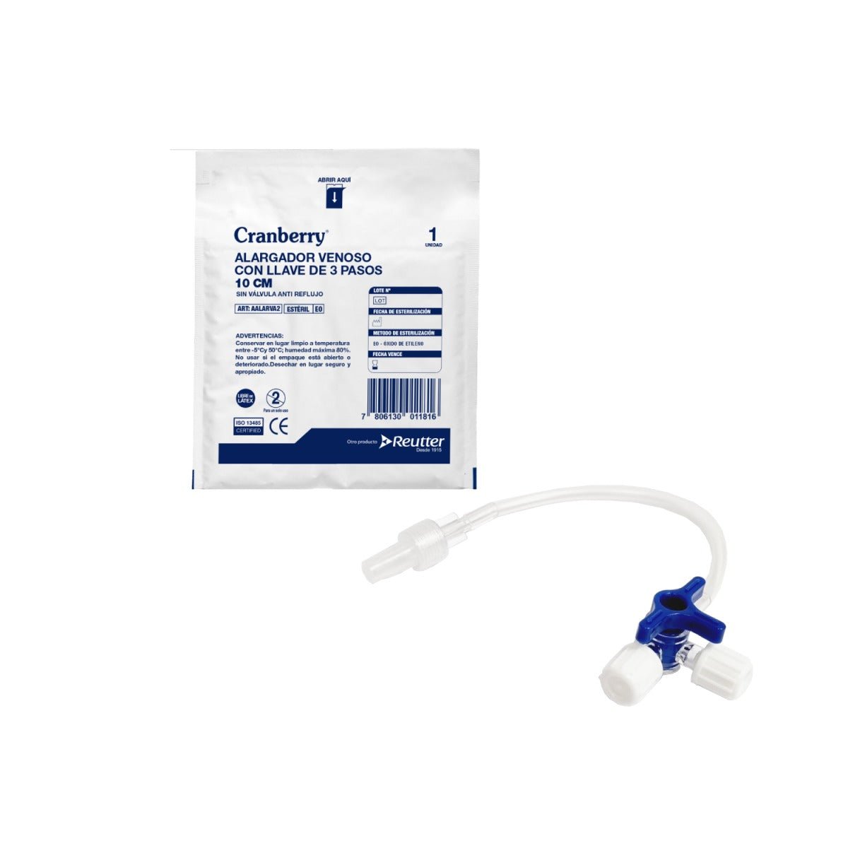 Alargador venoso con llave de 3 pasos 10cm cj/50 - tubotiquin.cl