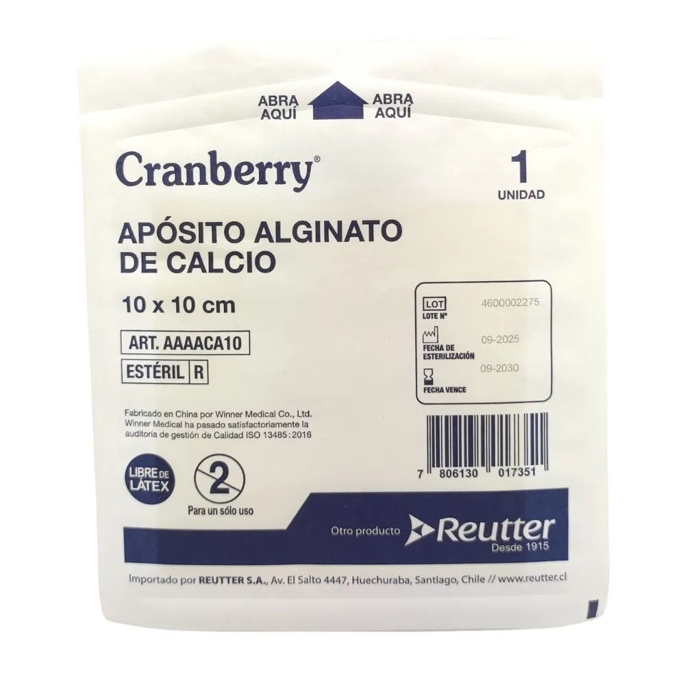 Envase individual de apósito de alginato de calcio 10 x 10 cm Cranberry estéril
