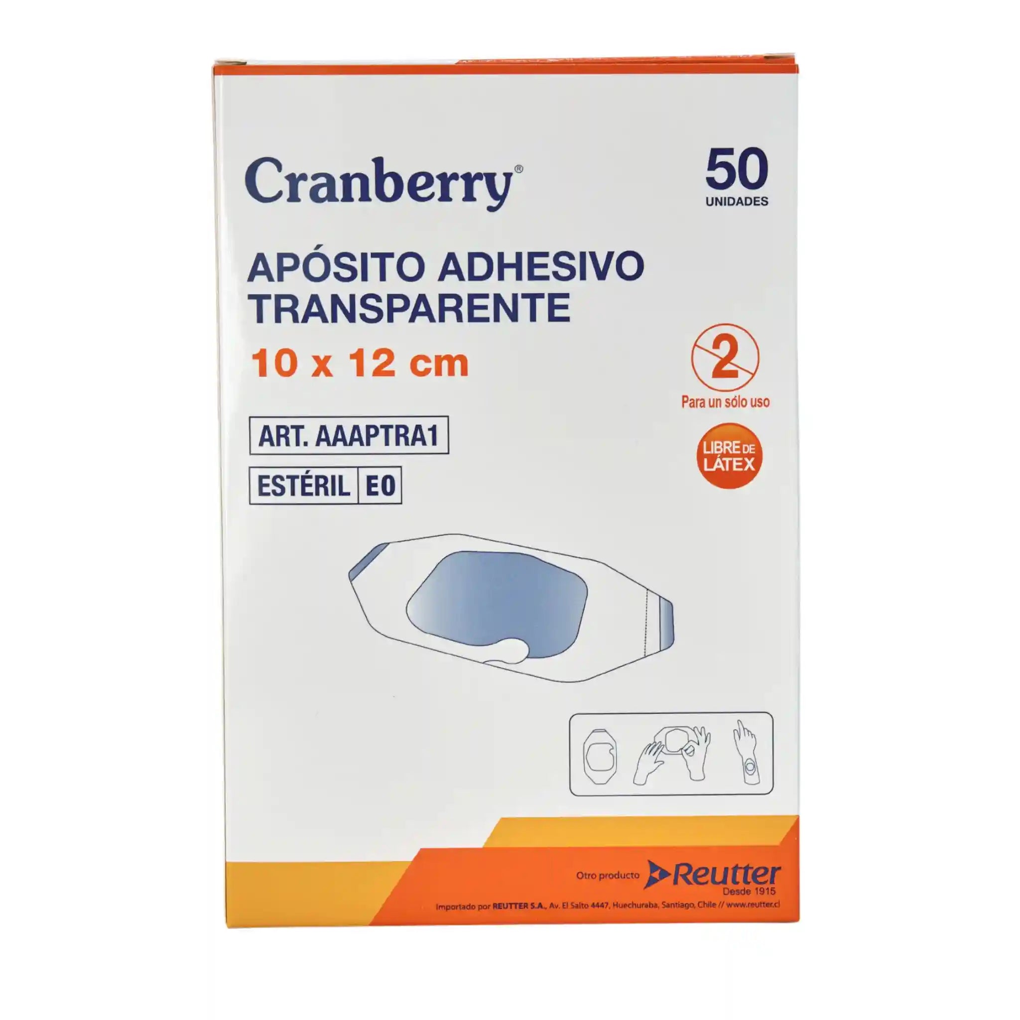 Caja de 50 apósitos transparentes adhesivos Cranberry de 10x12 cm libres de látex