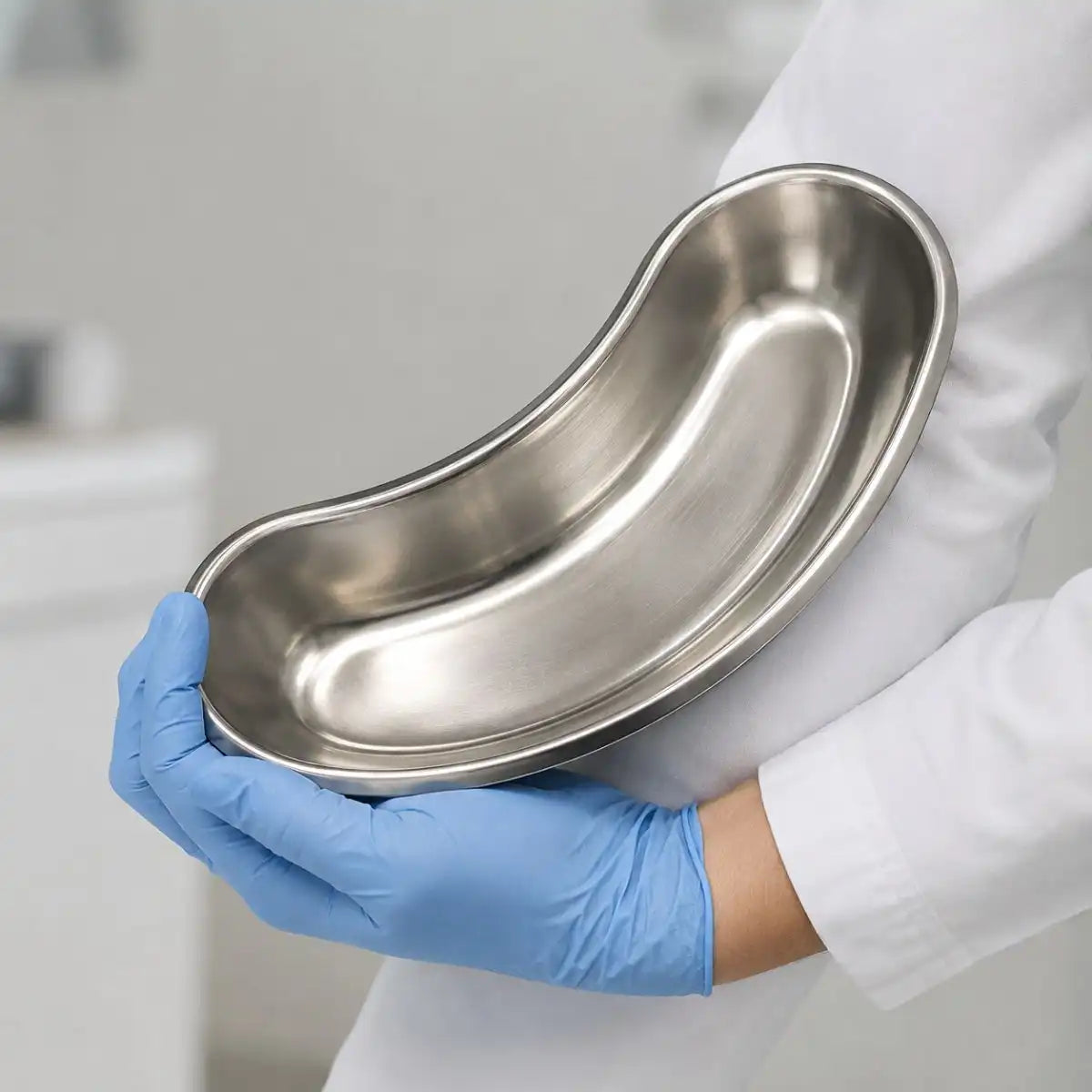 Forma anatómica del riñón de acero inoxidable — bandeja curva que se apoya al cuerpo del paciente