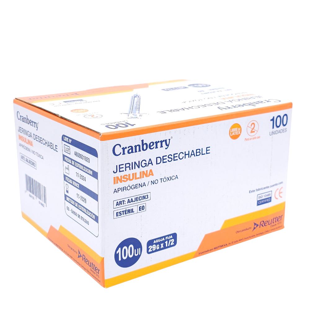Jeringa Insulina Cranberry 29G x ½" - Caja 100 Unidades - tubotiquin.cl