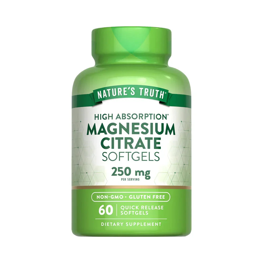 Citrato de Magnesio 250mg Nature's Truth - 60 softgels High Absorption Non-GMO sin gluten digestión energía Chile