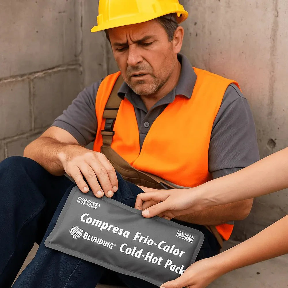 Compresa frío-calor Blunding utilizada en accidente laboral para aliviar dolor e inflamación.
