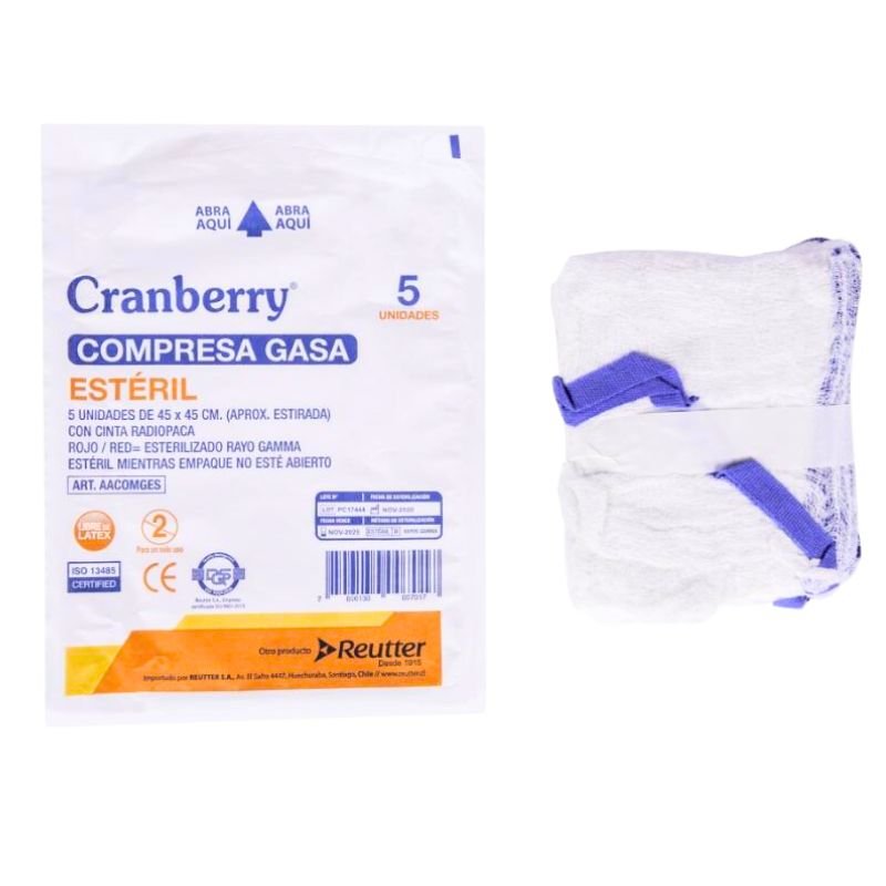 Compresa Gasa Esteril 45 cm x 45 cm con hilo azul - tubotiquin.cl
