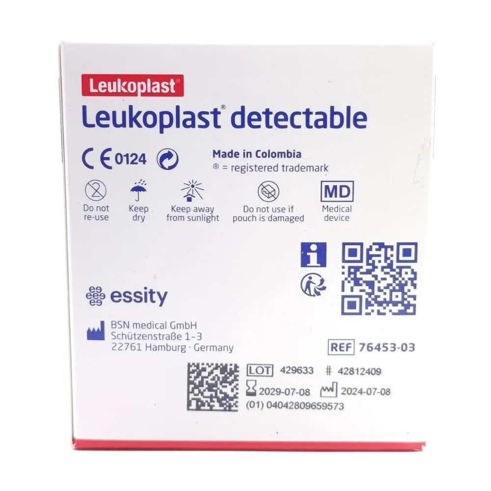 Coverplast parche curita azul detectable con información técnica y certificaciones