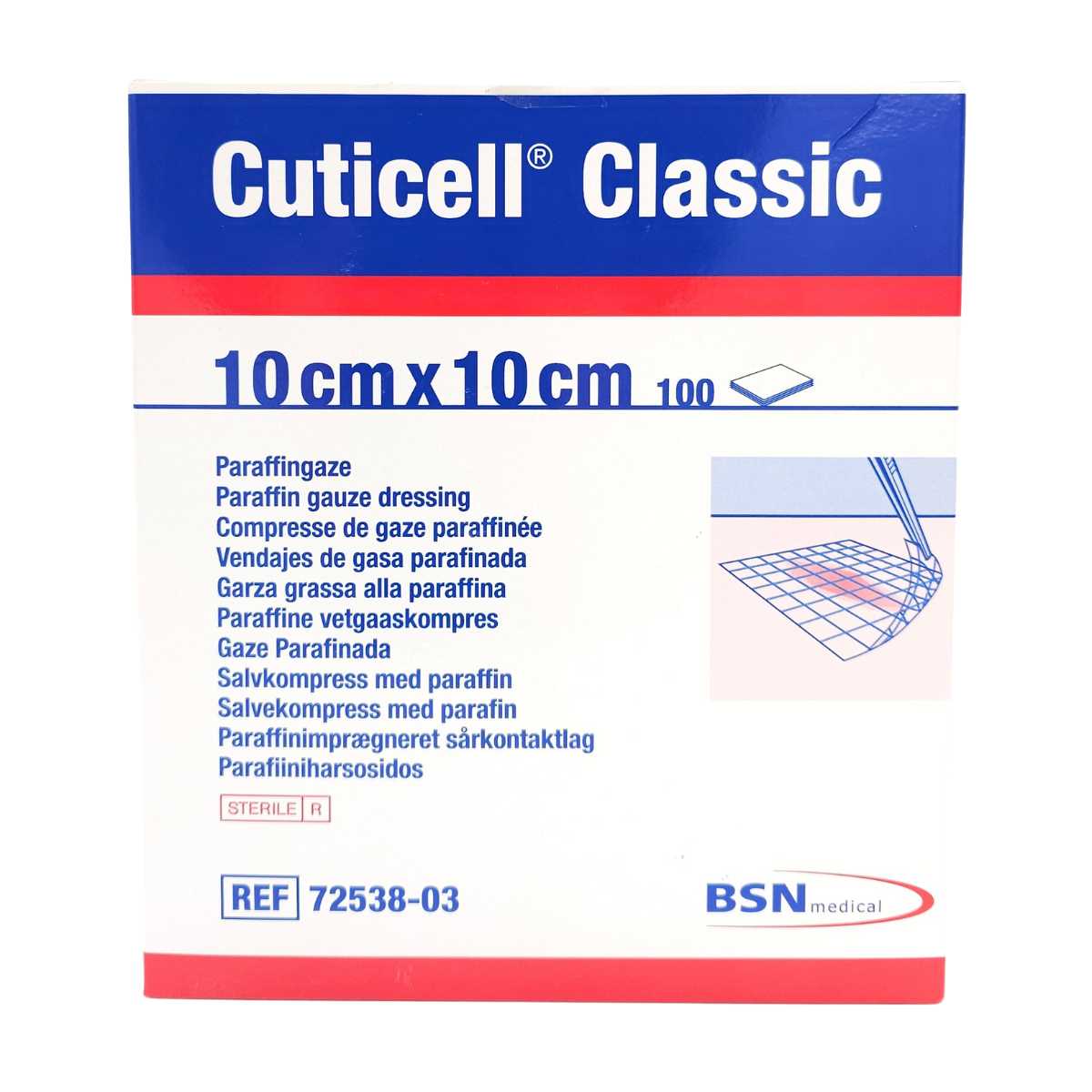 Cuticell Classic 10x10 cm - Apósito de Gasa Parafinada | Caja 100 unidades - tubotiquin.cl