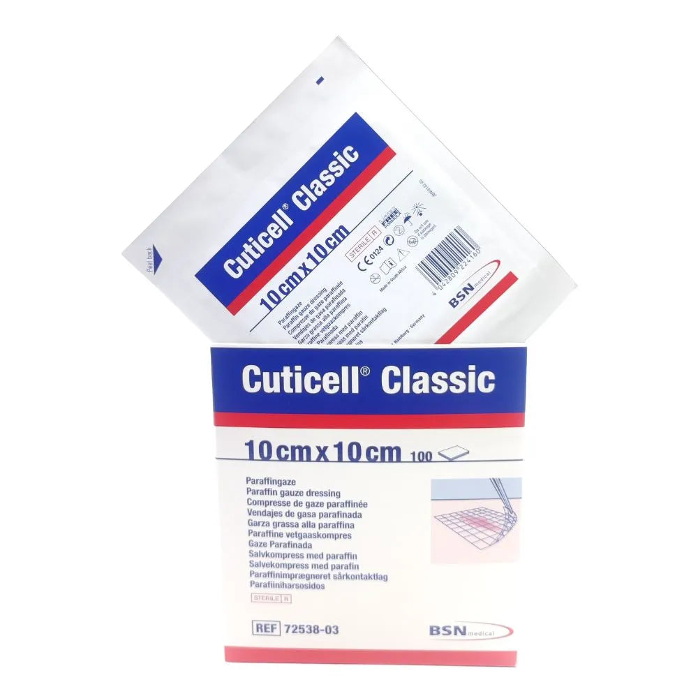 Apósito parafinado Cuticell Classic 10 x 10 cm en sobre estéril individual