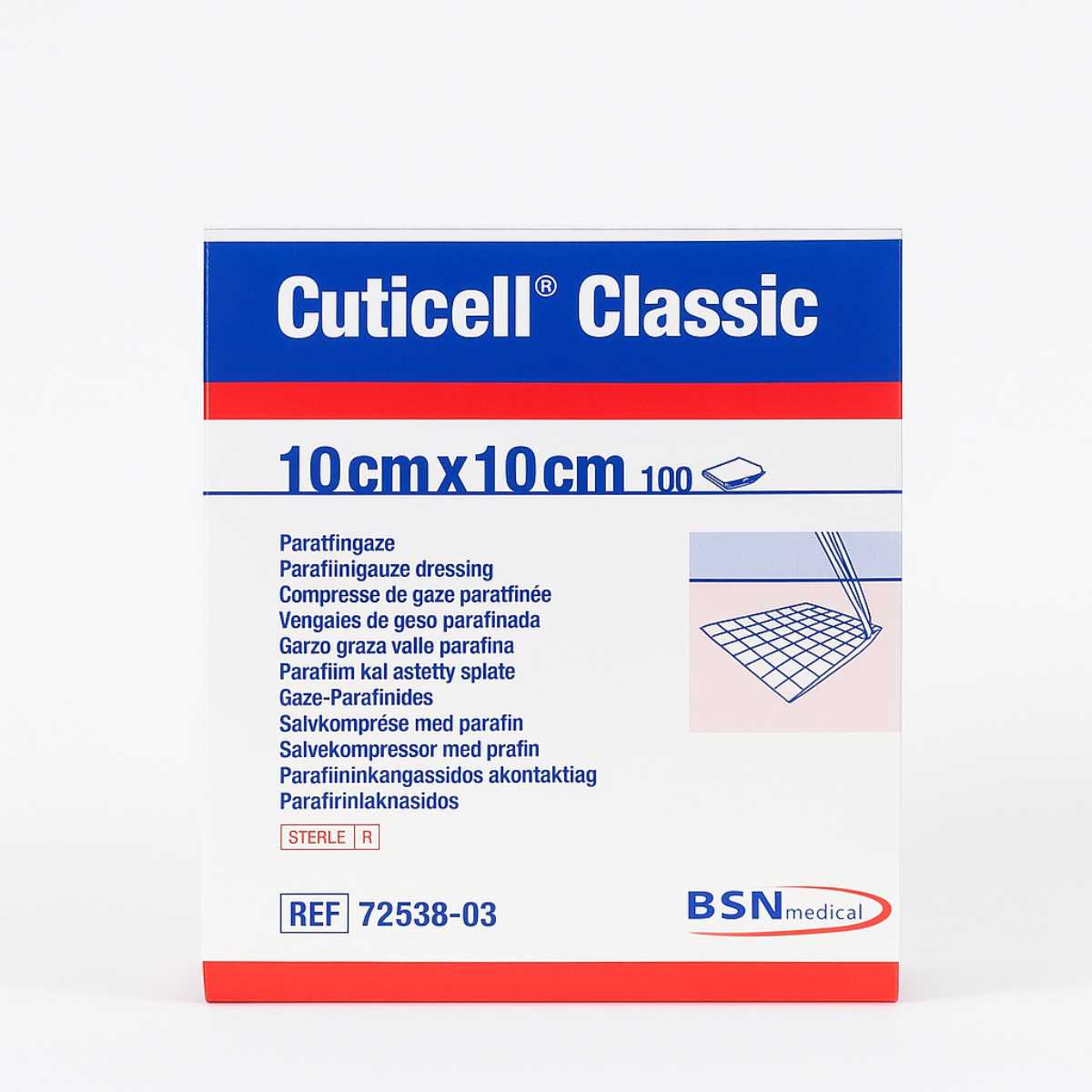 Cuticell Classic 10x10 cm - Apósito de Gasa Parafinada | Caja 100 unidades - tubotiquin.cl