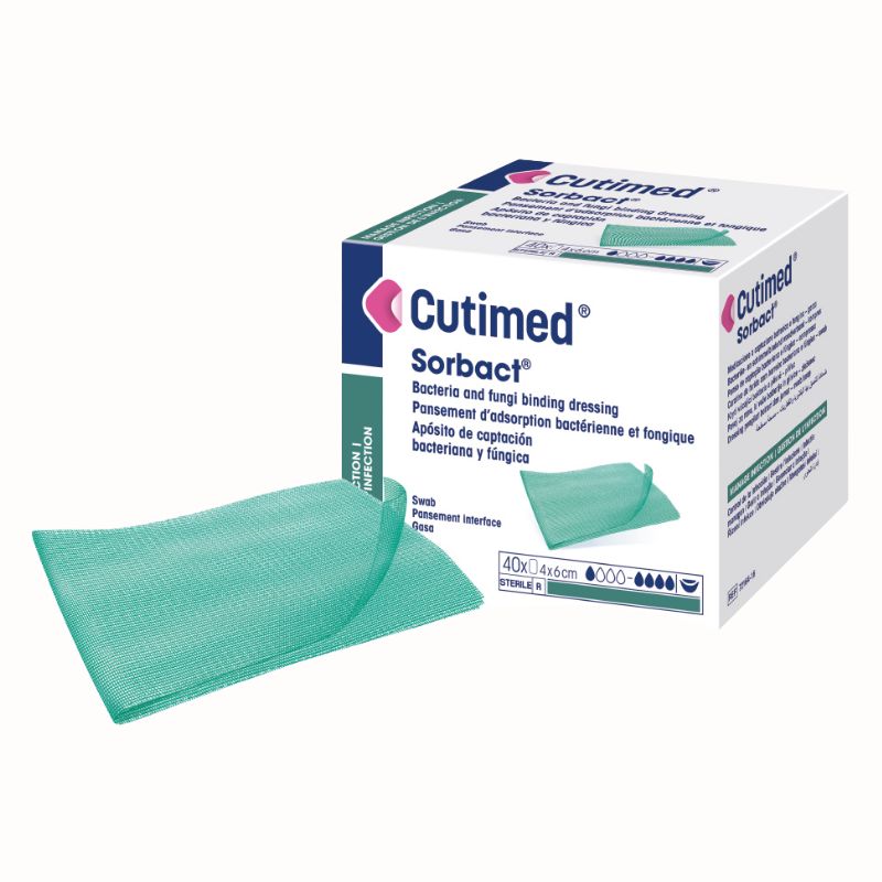 Apósito DACC Cutimed Sorbact malla 7x9cm para tratamiento antimicrobiano de heridas