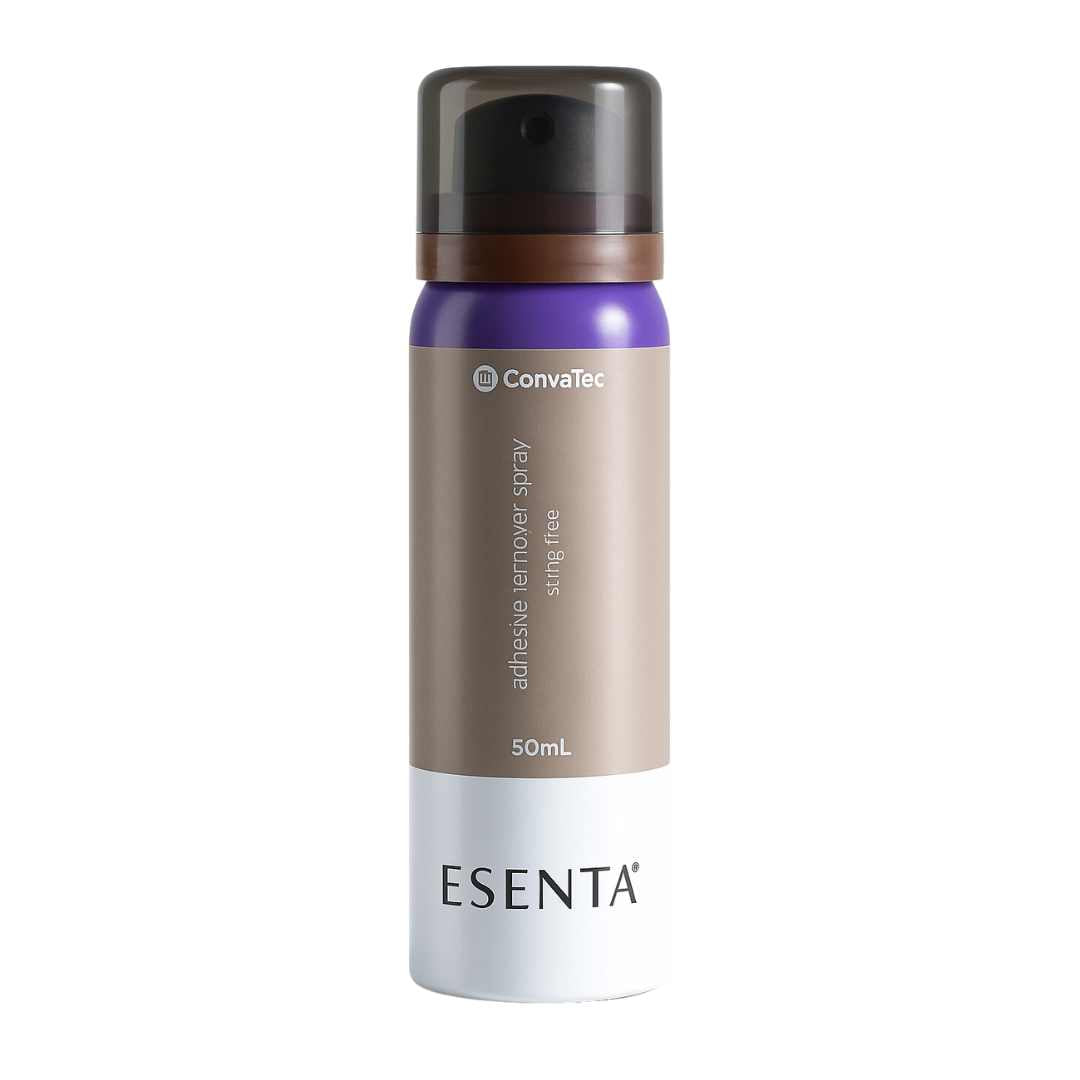 Imagen del spray Esenta de 50 ml de ConvaTec, removedor de adhesivos médicos no irritante, ideal para el cuidado de piel sensible en pacientes ostomizados o con apósitos.