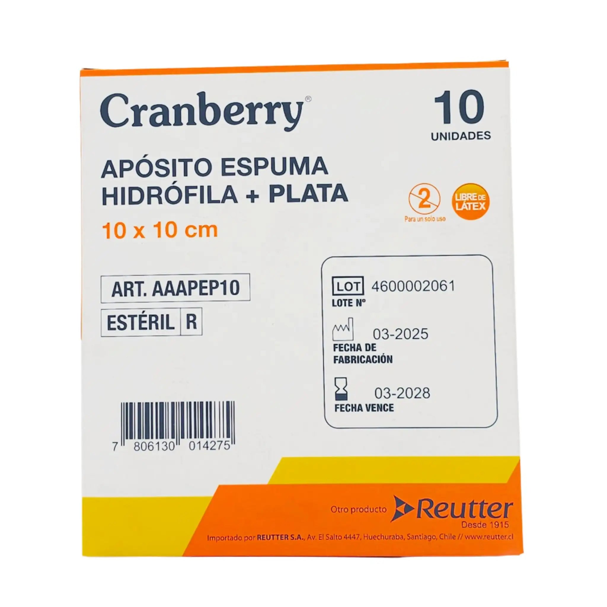 Caja x10 apósito espuma hidrofilica con plata Cranberry AAAPEP10x10 10x10 cm