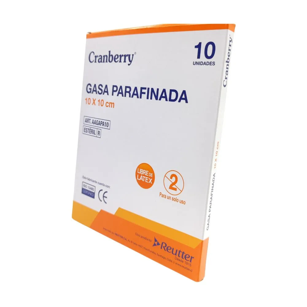 Caja de gasa parafinada Cranberry 10 x 10 cm, apósito estéril no adherente