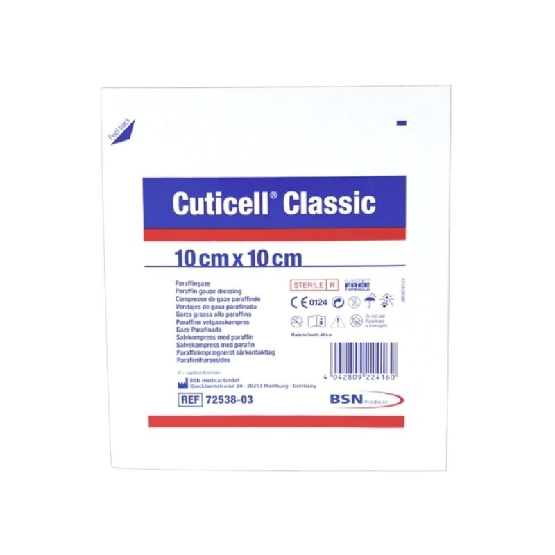 Cuticell Classic 10x10 cm - Apósito de Gasa Parafinada | Caja 100 unidades - tubotiquin.cl