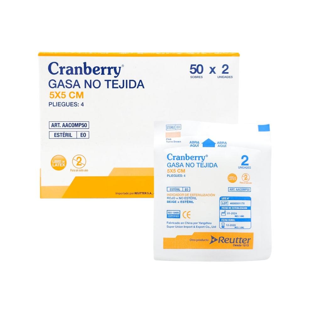 Gasas Estériles No Tejidas 5x5cm Caja 50 Unidades Cranberry - tubotiquin.cl