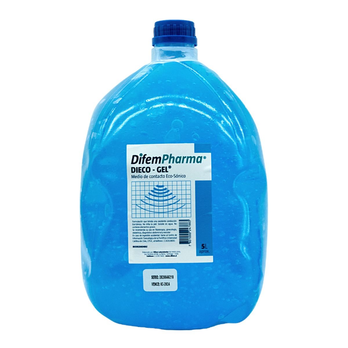 Bidón gel conductor ecografía Dieco-Gel 4 litros certificado ISP Chile — azul Difem Pharma
