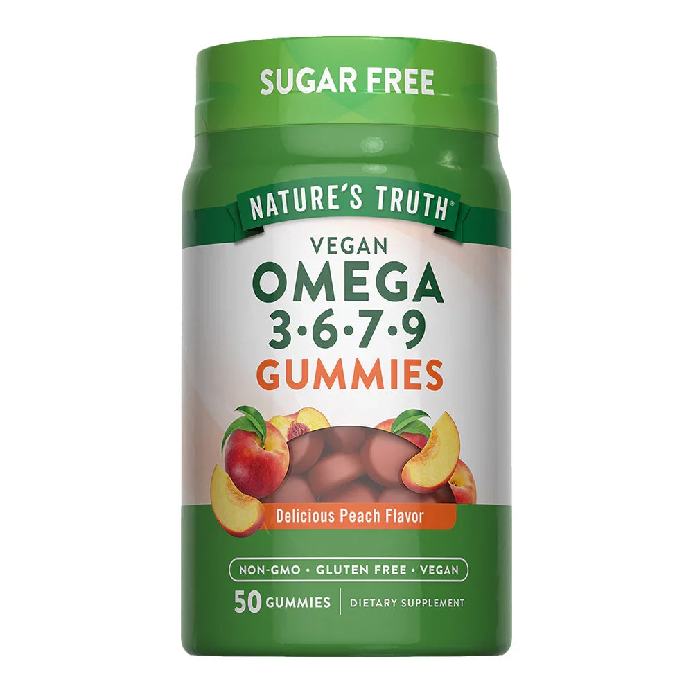 Gomitas Omega-3-6-7-9 Vegano 360mg Nature's Truth - 50 gomitas sin azúcar sabor durazno plant-based Chile
