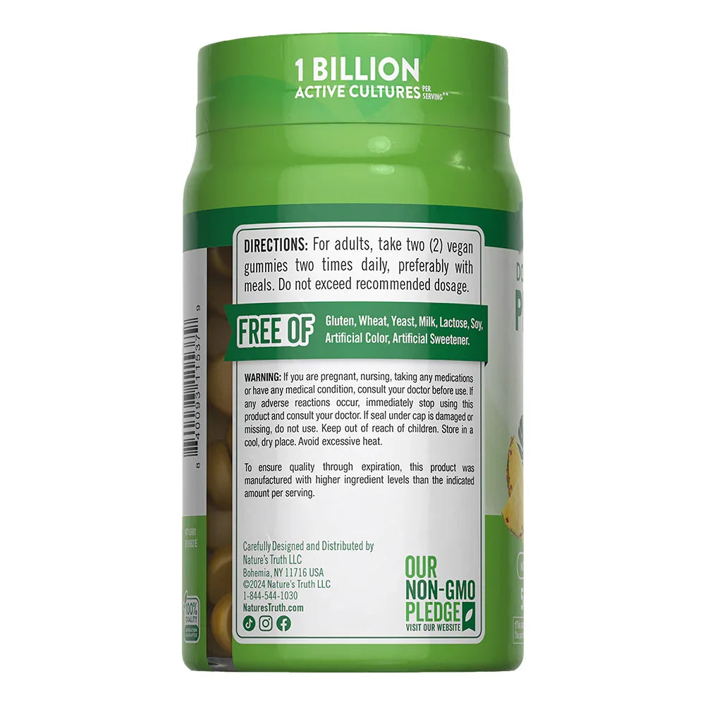 Instrucciones Gomitas Probiótico Prebiótico - 2 gomitas 2 veces al día 1 Billion Cultures Non-GMO Pledge