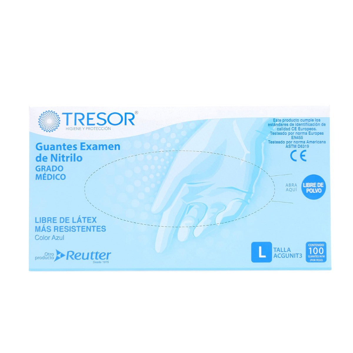Guantes de Nitrilo Azul Tresor - Sin Polvo | Uso Médico | 100 Unidades - tubotiquin.cl