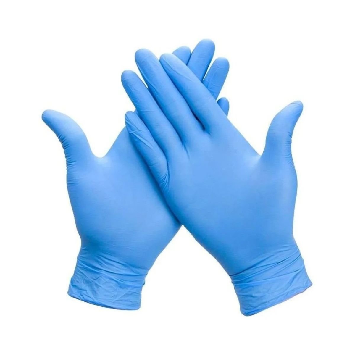 Guantes de nitrilo azul Tresor desechables sin polvo sobre fondo blanco