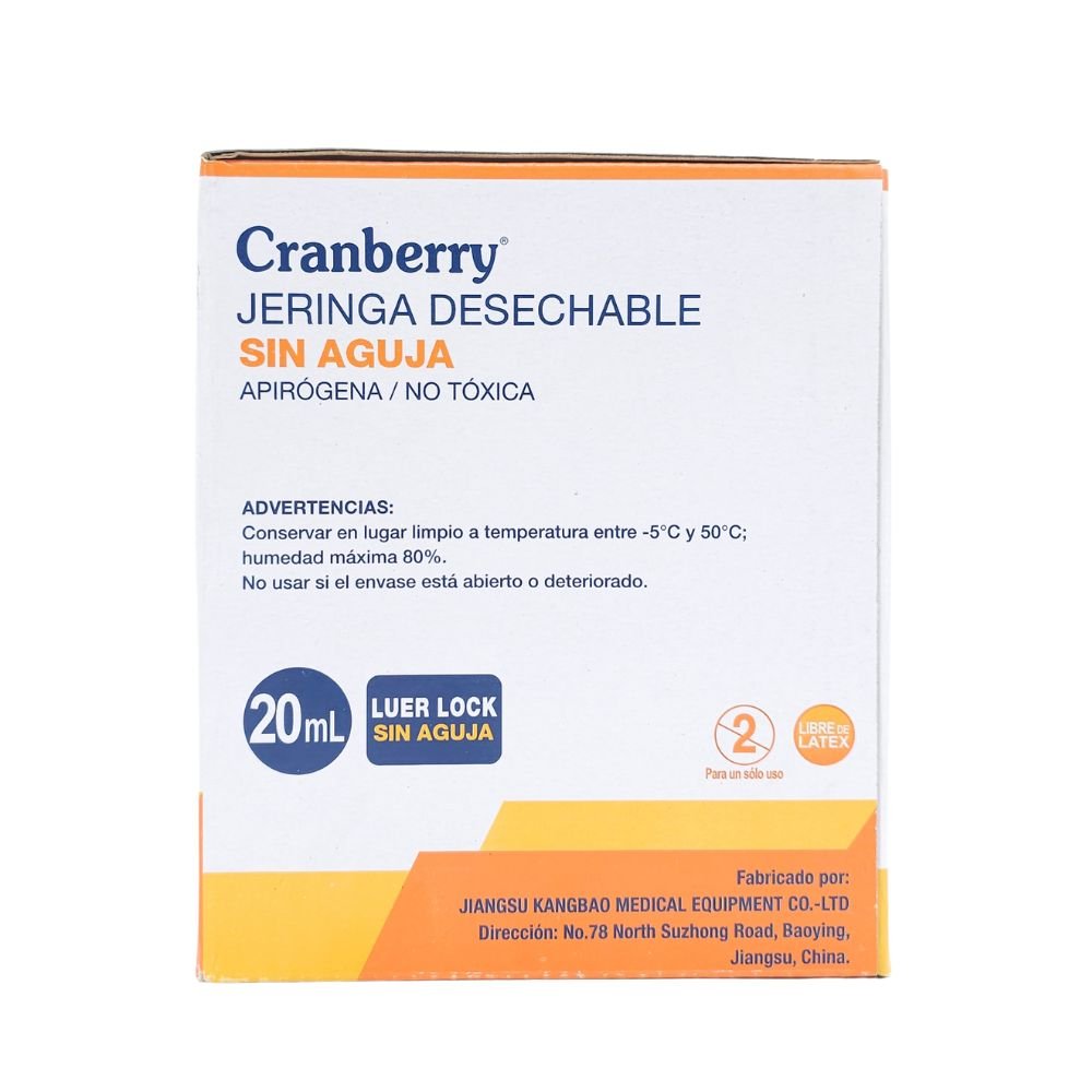 Jeringa 20ml Luer Lock Cranberry información técnica fabricante apirógena no tóxica - Estéril