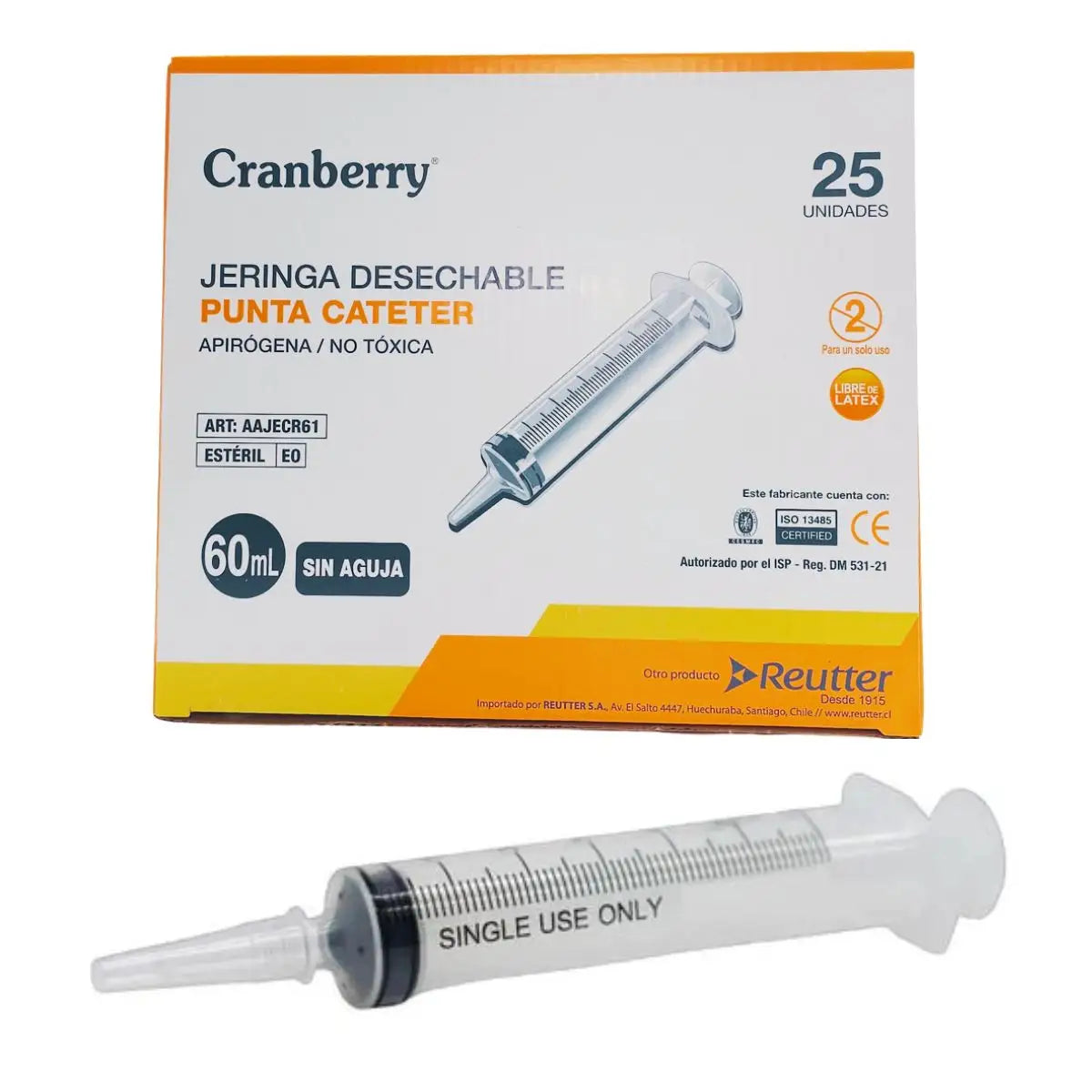 Jeringa punta catéter 60ml Cranberry — caja 25 unidades para nutrición enteral