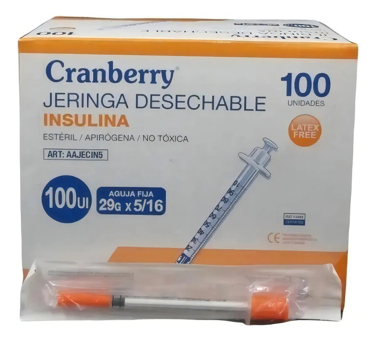 Jeringa Insulina 1ml 100UI 29G x 8mm Aguja Larga Cranberry Diabetes Tejido Profundo Inyección Subcutánea Estéril Caja 50 - tubotiquin.cl