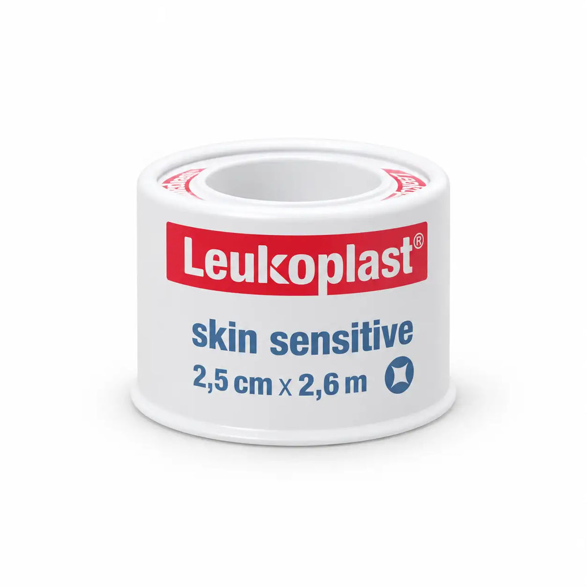 Carrete de cinta médica de silicona Leukoplast skin sensitive 2,5 cm x 2,6 m, vista frontal