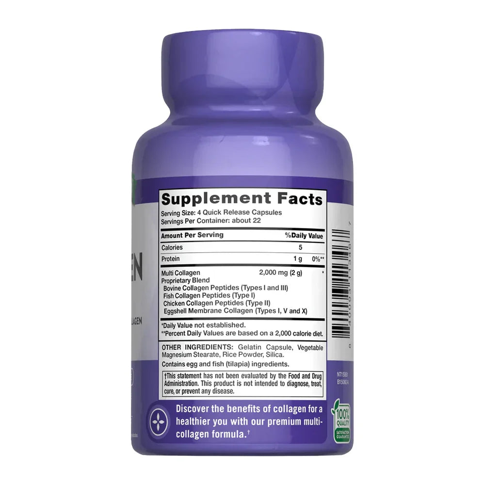 Tabla nutricional Multi Colageno - 2000mg mezcla patentada bovino pescado pollo membrana huevo 5 tipos