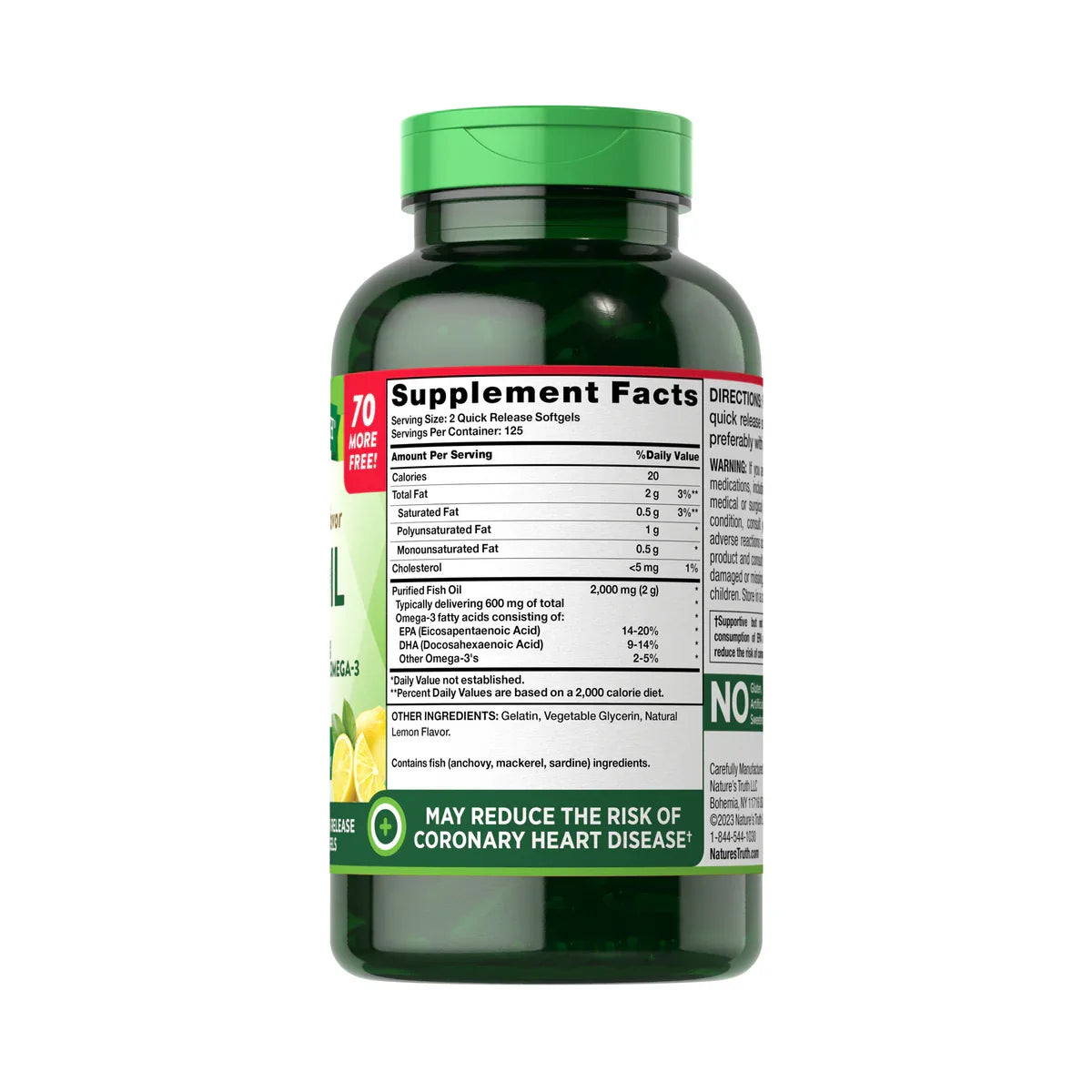 Tabla nutricional Omega-3 2000mg Nature's Truth — EPA 360mg DHA 240mg anchoa sardina caballa