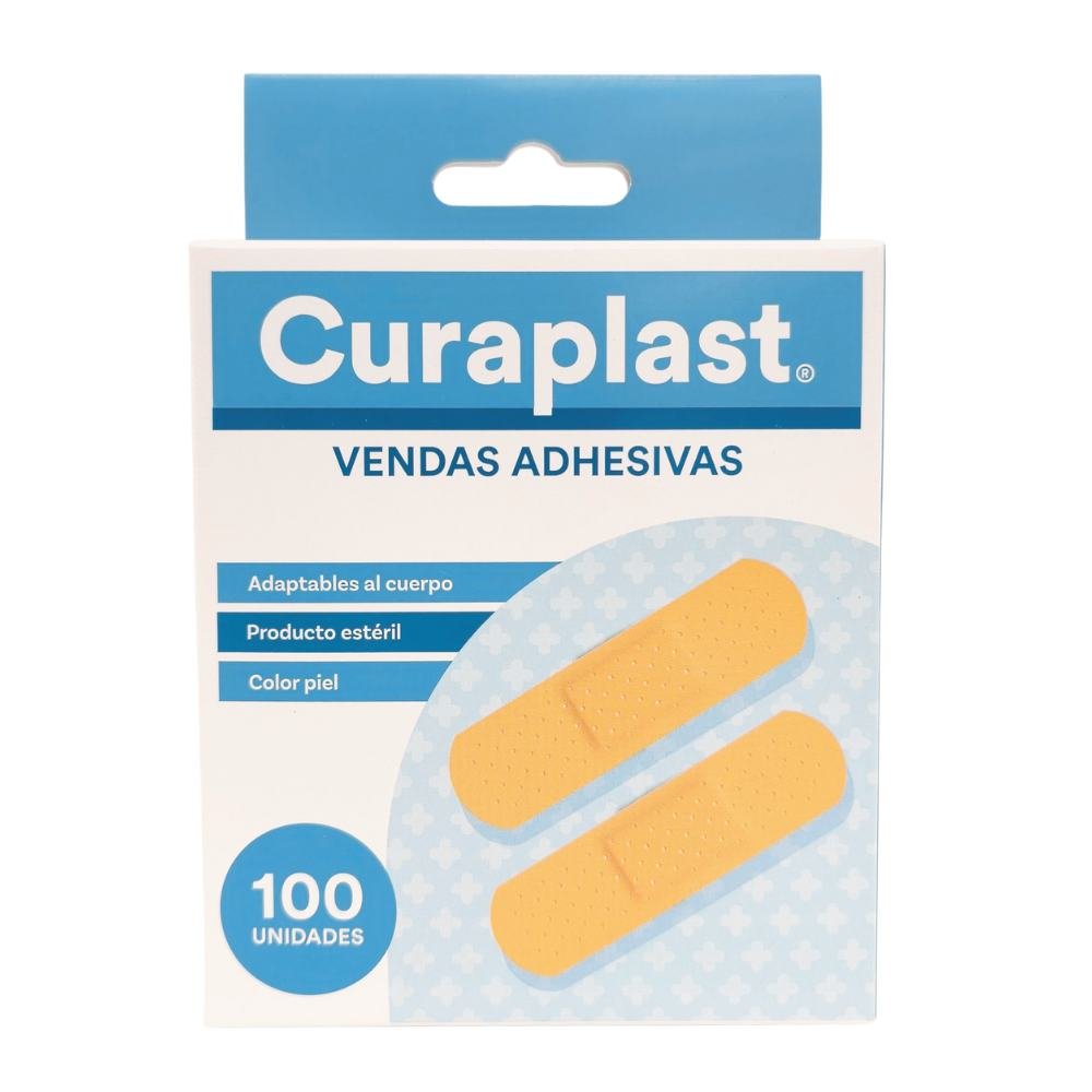 Caja Curaplast vendas adhesivas parches curita rectangulares 100 unidades color piel estériles
