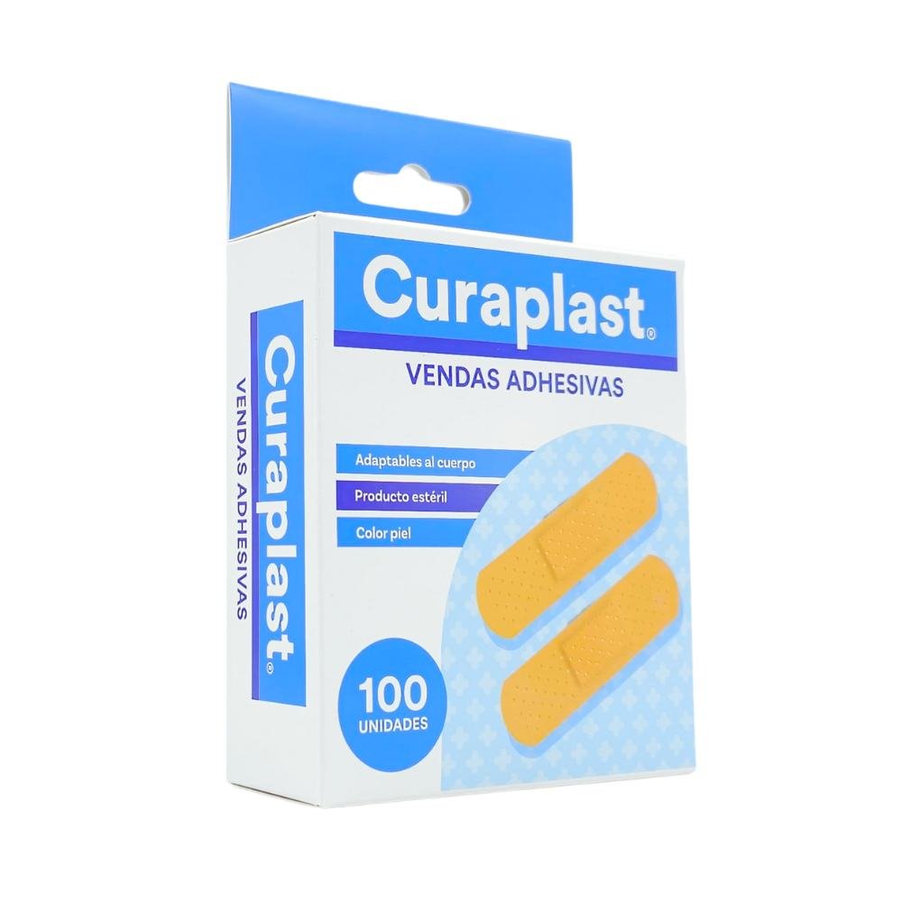 Parches curita Curaplast caja lateral vendas adhesivas estériles 100 piezas color piel adaptables cuerpo