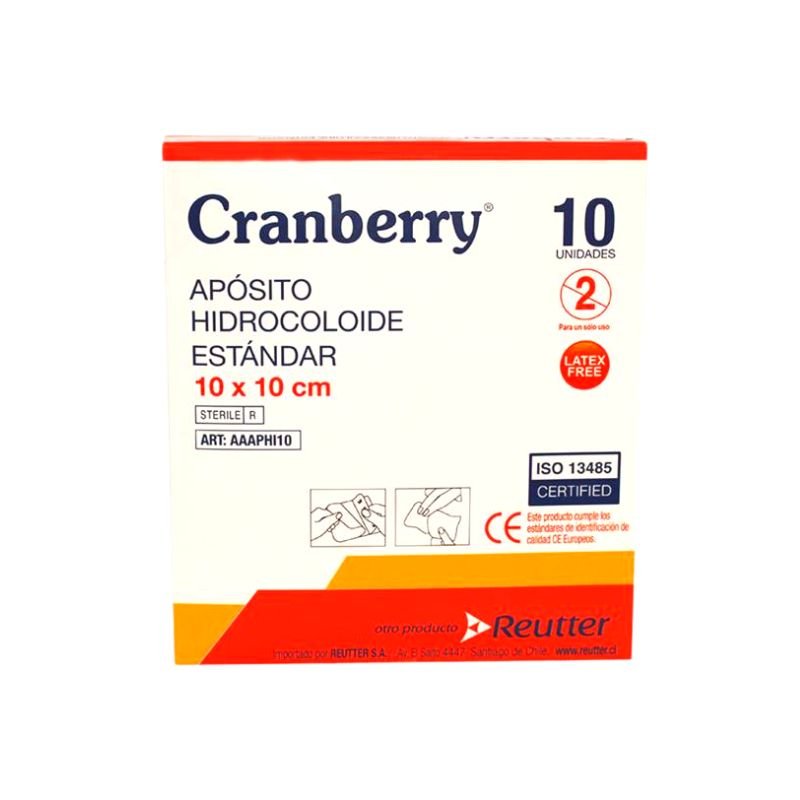 Apósito Hidrocoloide estándar 10x10 marca cranberry. formato caja de 10 unidades