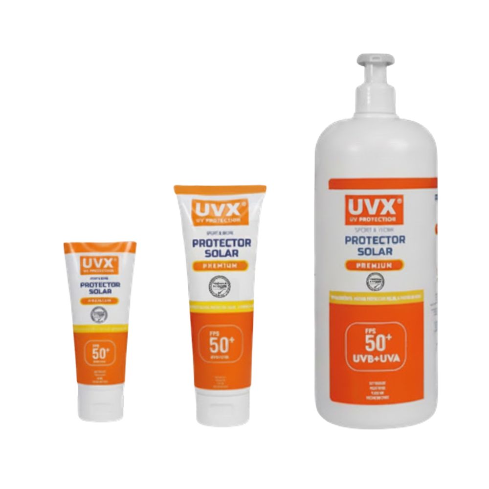 Protector solar UVX SPF 50+ Premium de amplio espectro UVA/UVB, resistente al agua, ideal para trabajadores al aire libre en Chile