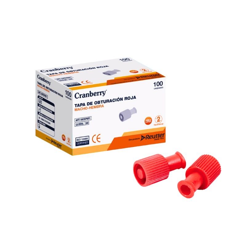Tapa Obturación Luer Lock Roja Cranberry 100 Unidades | Dispositivos Médicos Esteriles - Conexiones Vasculares - tubotiquin.cl