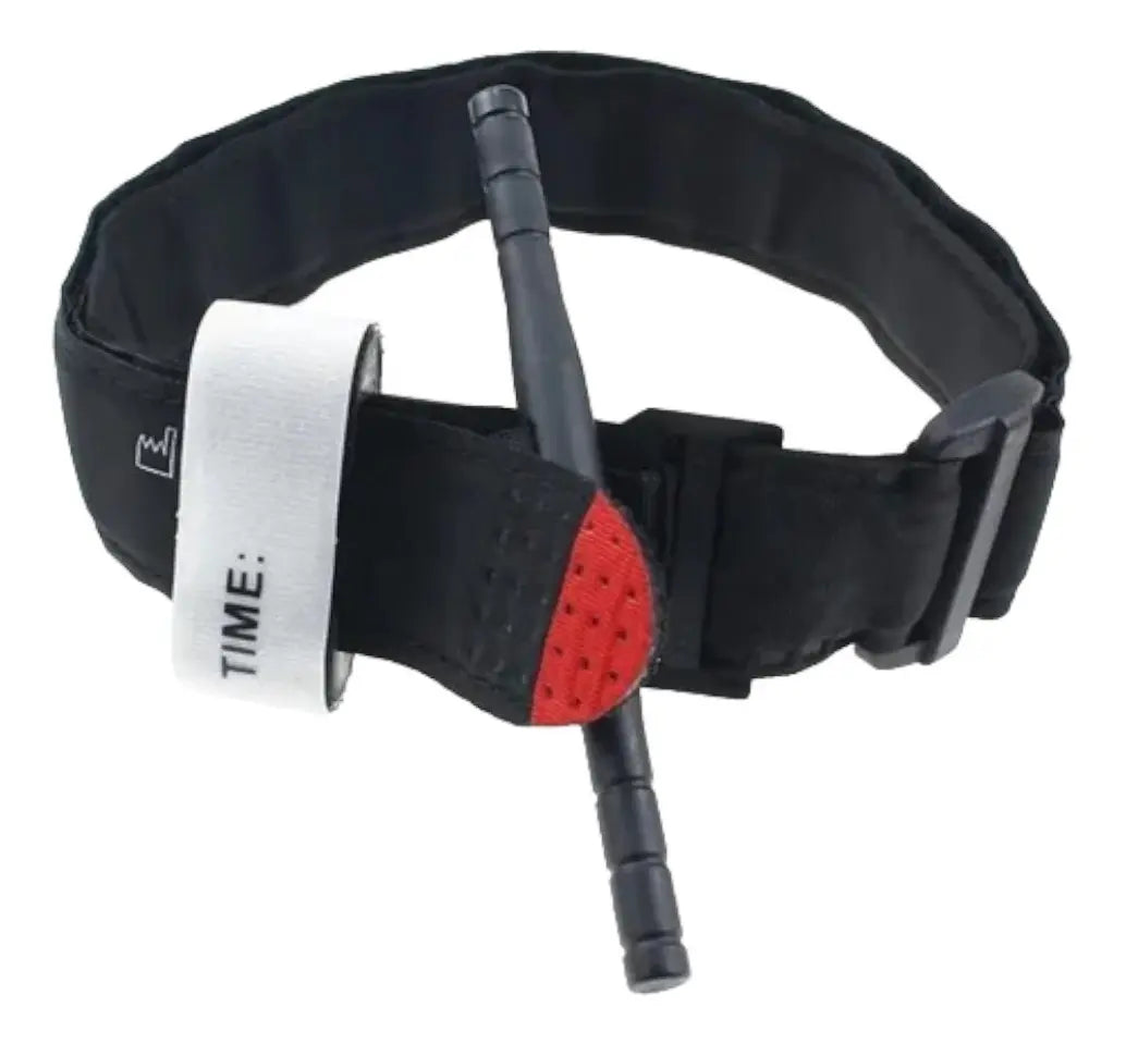 Torniquete hemostático windlass negro — varilla roja y correa velcro 950mm primeros auxilios