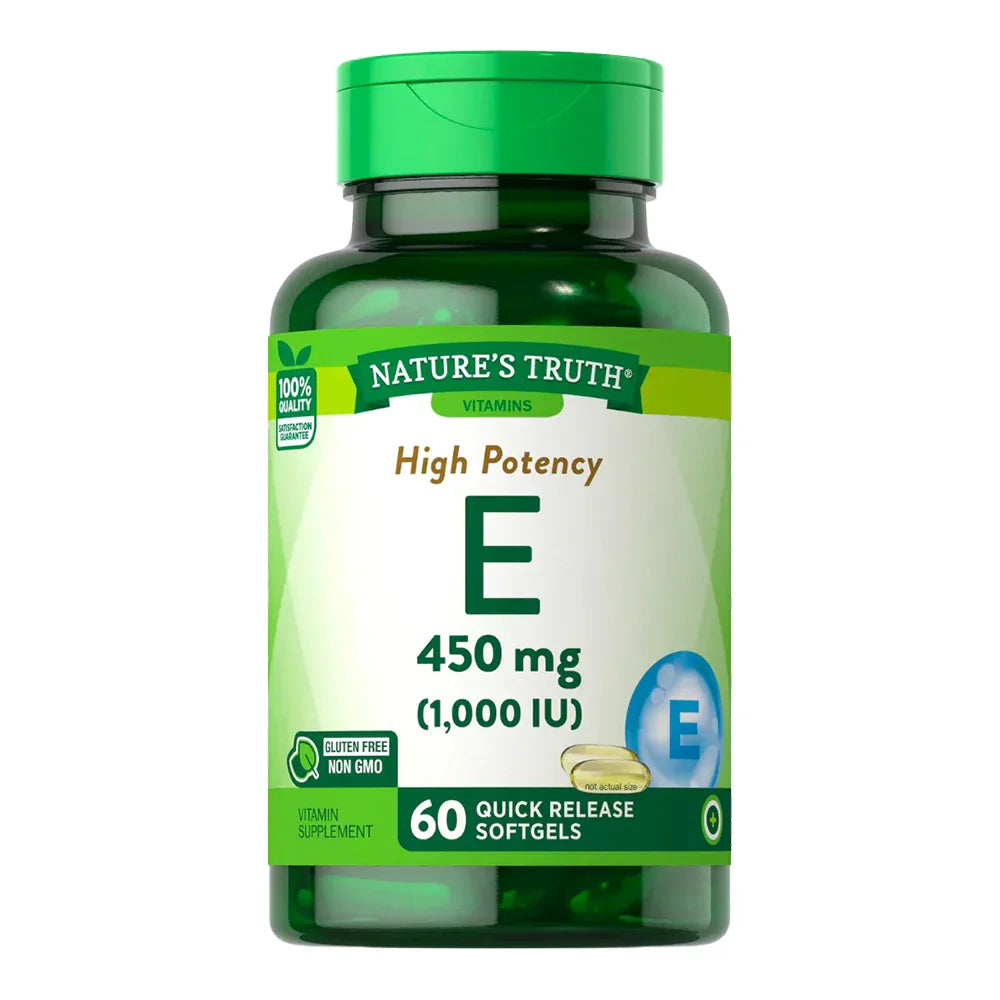 Vitamina E 450mg (1000 IU) Nature's Truth - 60 cápsulas blandas alta potencia antioxidante Chile