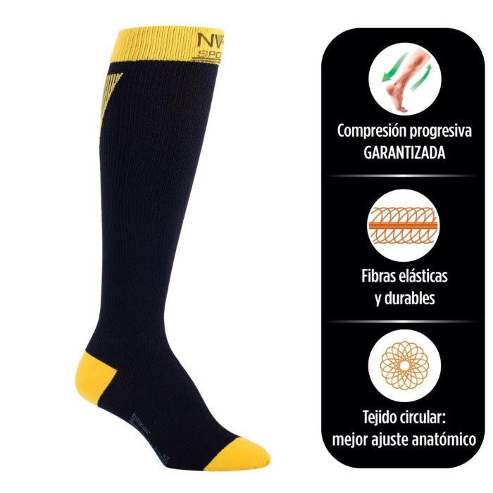 Calcetín deportivo Unisex 15 - 20 mmHg Amarillo/Negro - tubotiquin.cl