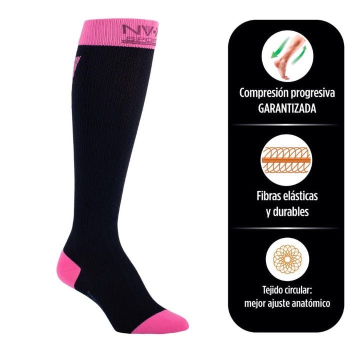Calcetín deportivo Unisex 15 - 20 mmHg Rosado/Negro - tubotiquin.cl