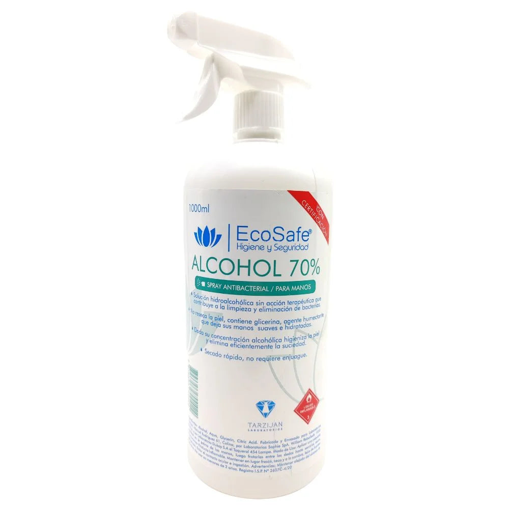 Alcohol 70% EcoSafe 1 litro — desinfectante antibacterial Laboratorios Tarzijan Chile
