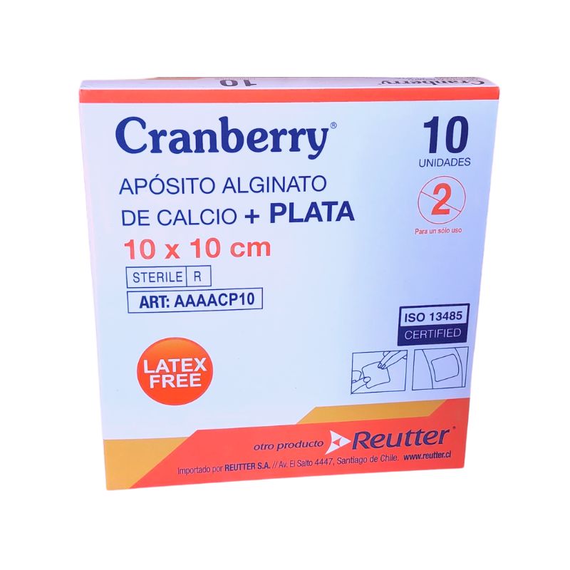 alginato de calcio plata aposito cranberry en caja de 10 unidades