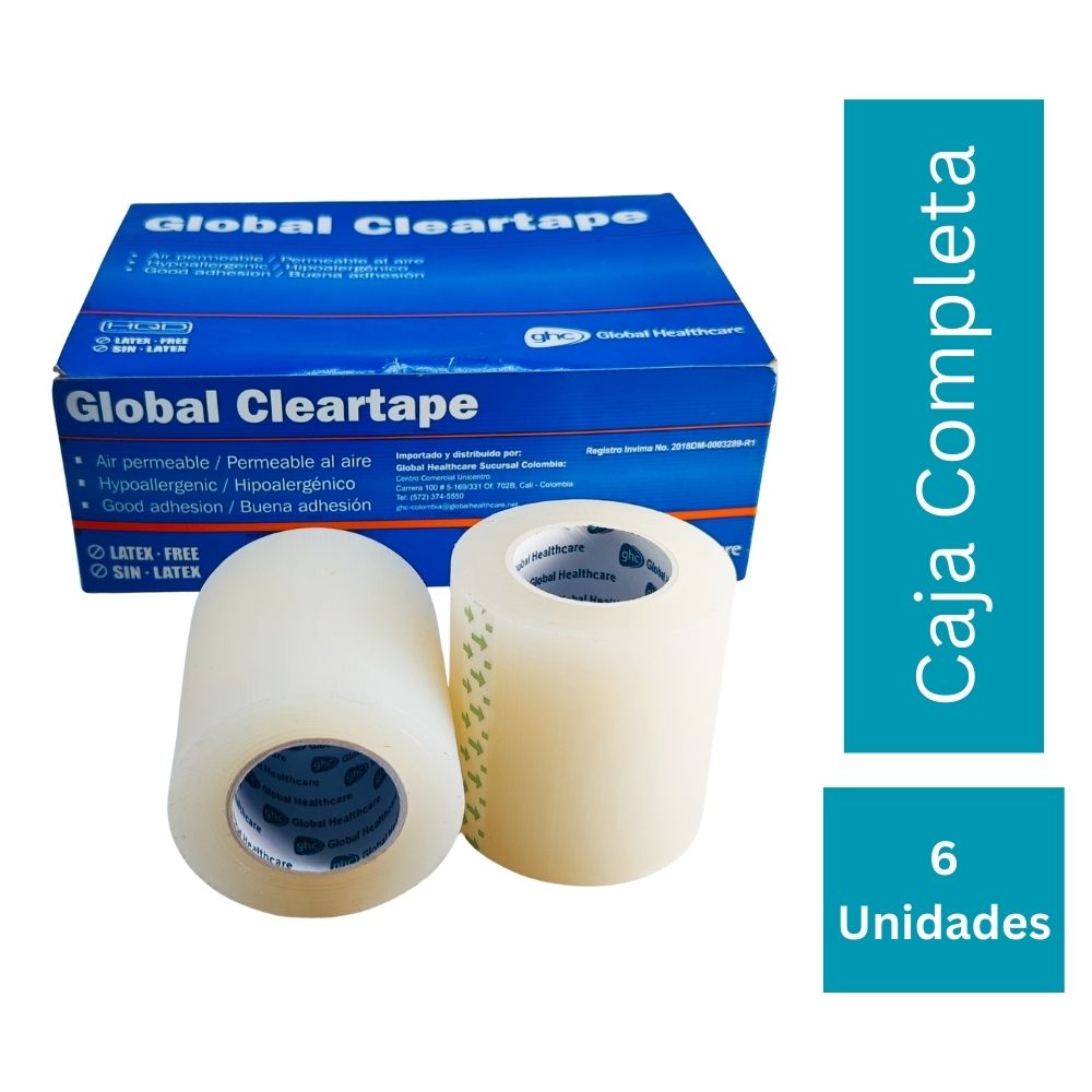 Caja completa de cinta adhesiva médica transparente GHC Global Cleartape con 6 unidades 5cm