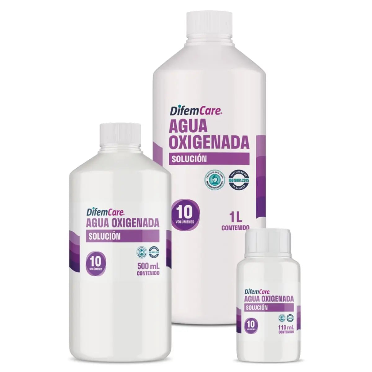 Agua oxigenada DifemCare 10 volúmenes — 3 formatos 110 mL, 500 mL y 1 litro, antiséptico ISP Chile