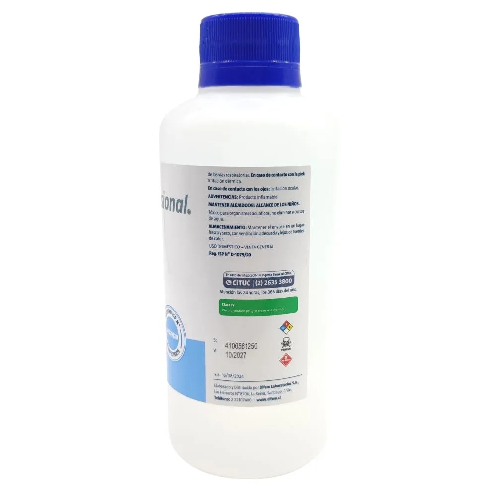 Alcohol solución 70% 250 mL con instrucciones de uso y advertencias